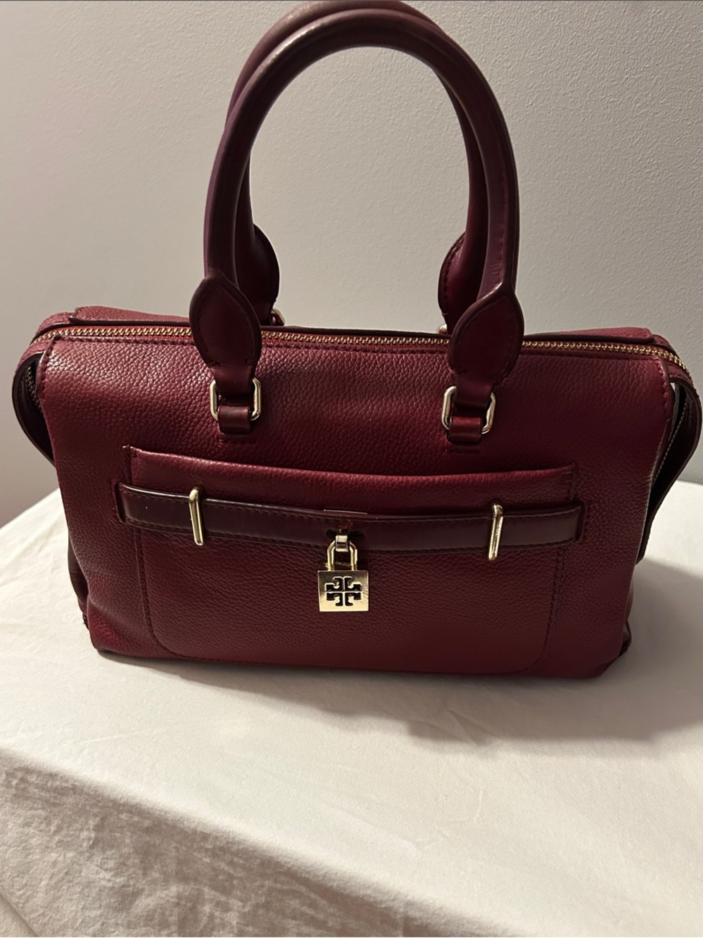 Tory Burch Burgundy Leather Satchel with Gold Hardware in EUC Retail $595
